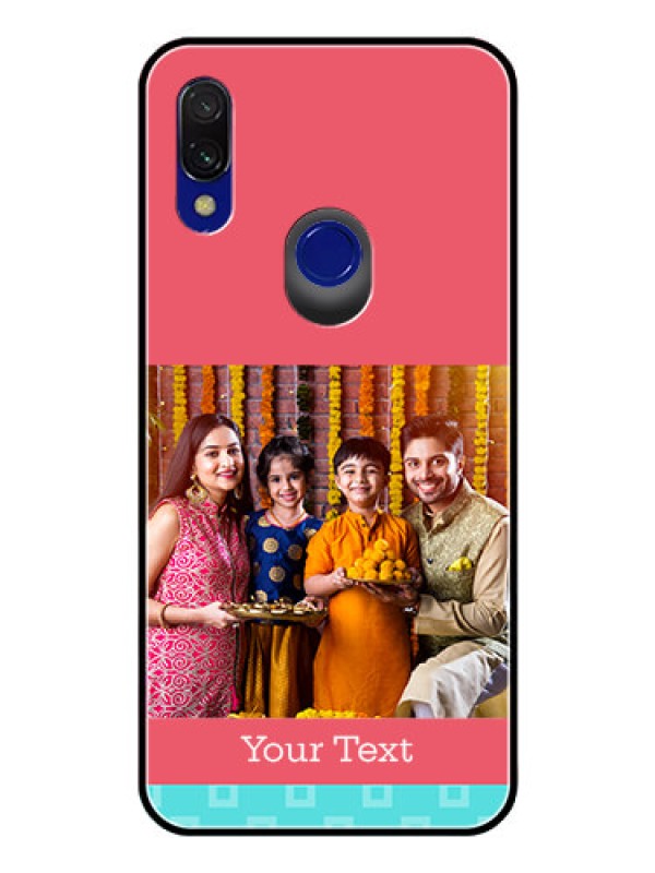Custom Redmi Y3 Personalized Glass Phone Case  - Peach & Blue Color Design