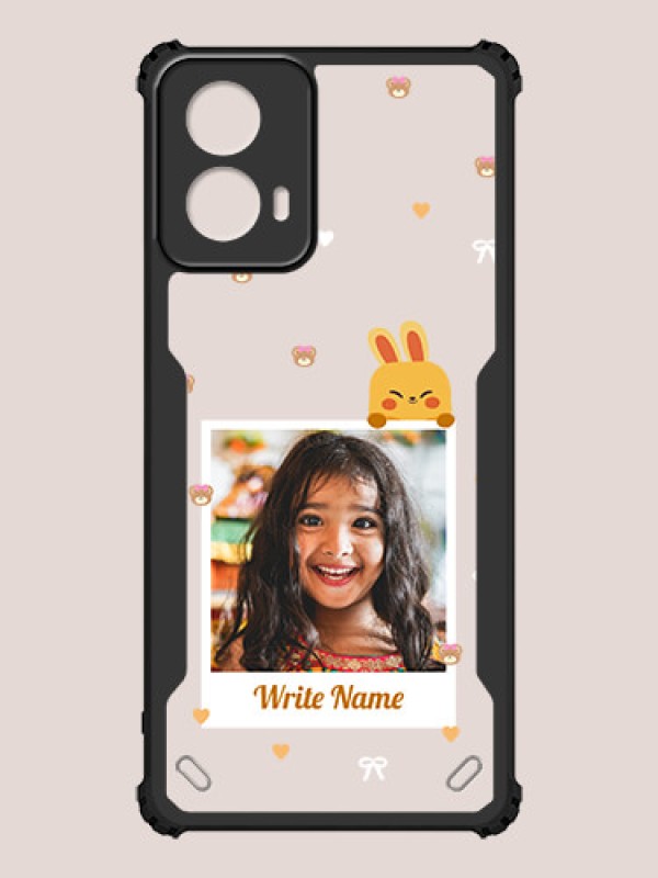 Custom Motorola G34 Custom Hybrid Mobile Phone Case With Cute Yellow Mouse Themed Polaroid Picture Style Design