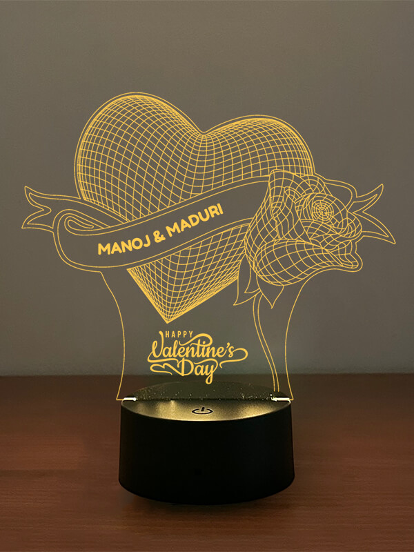 Custom Heart With Rose Illusion Lamp