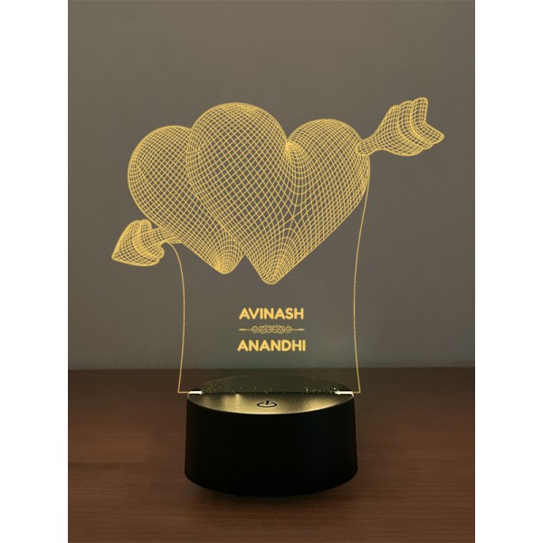 2 Hearts With Arrow Illusion Lamp