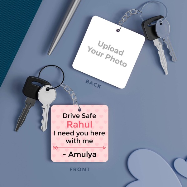 Custom Drive Safe Full Picture Upload Design With Text Keychain