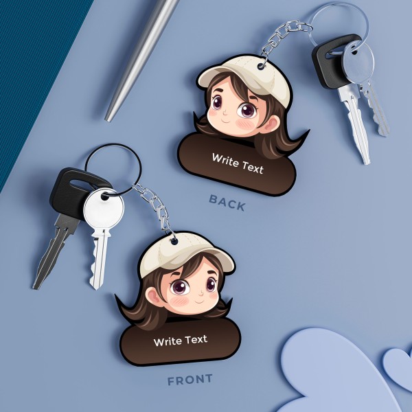 Custom Blushing Cute Girl Design With Text Keychain