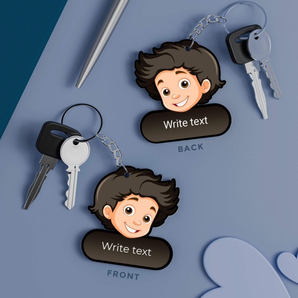 Custom Excited Kid Design With Text Keychain