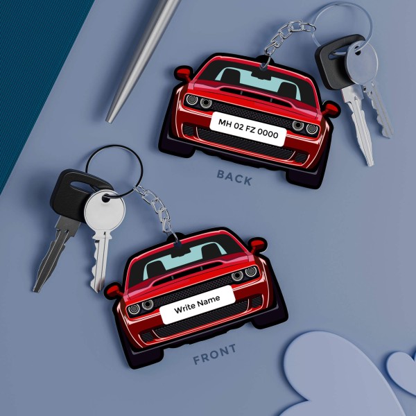 Custom Amazing Red Car Design With Text Keychain