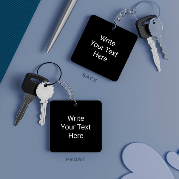 Custom Black Square With Curved Borders  Design With Text Keychain