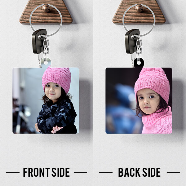 Custom Square Shaped Photo Keychains With Two Side Print On Acrylic