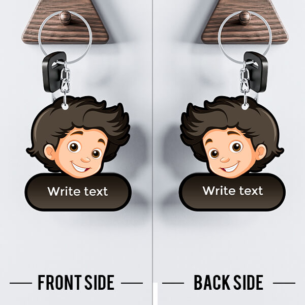 Custom Excited Kid Design With Text Keychain