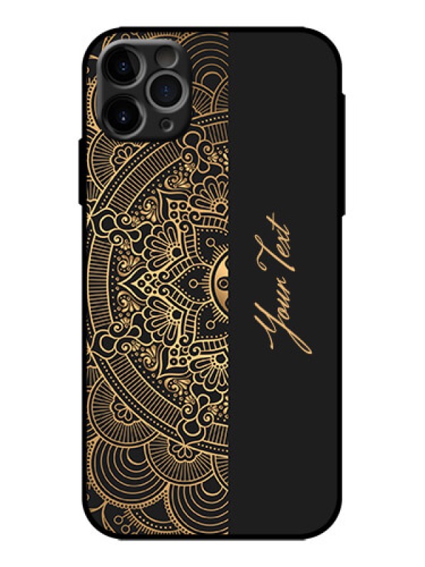 Custom iPhone 11 Pro Max Custom Metal Phone Case - Mandala Art With Custom Text Design
