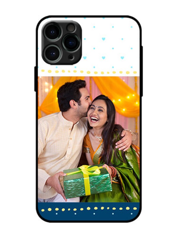 Custom iPhone 11 Pro Custom Metal Phone Case - White And Blue Abstract Design