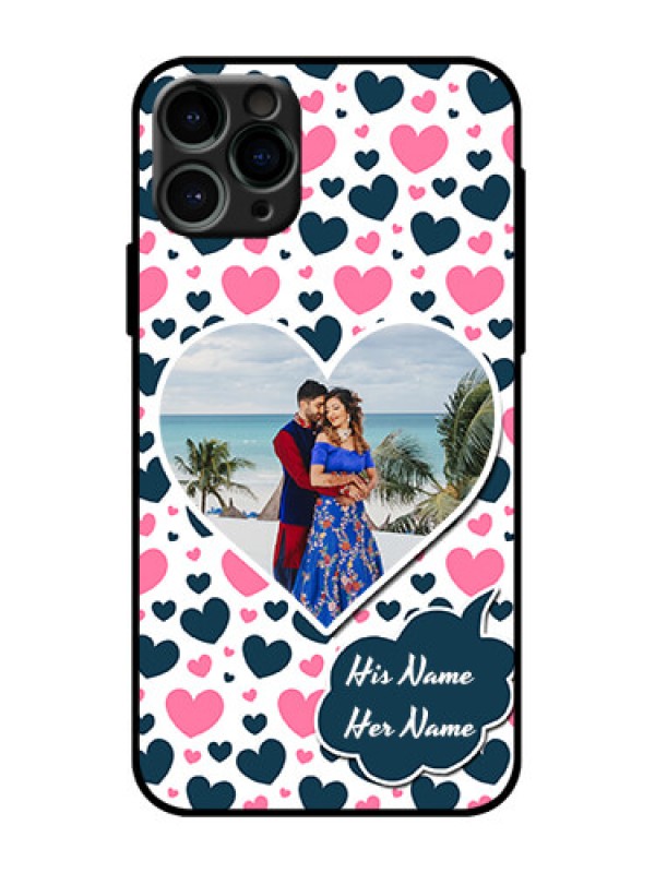 Custom iPhone 11 Pro Custom Metal Phone Case - Pink and Blue Heart Design
