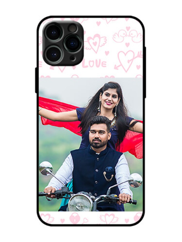 Custom iPhone 11 Pro Custom Metal Phone Case - Pink Flying Heart Design