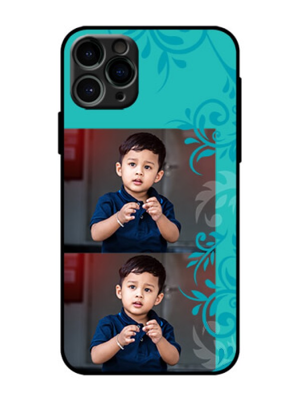Custom iPhone 11 Pro Custom Metal Phone Case - With Photo And Green Floral Design