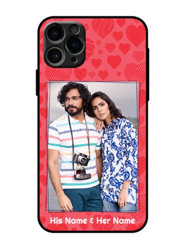 Custom iPhone 11 Pro Custom Metal Phone Case - With Red Heart Symbols Design