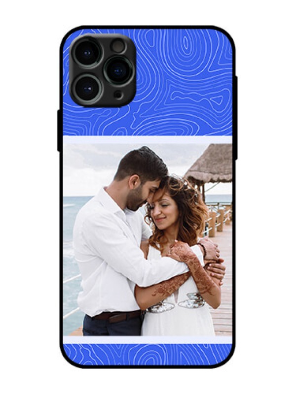 Custom iPhone 11 Pro Custom Metal Phone Case - Curved Line Art With Blue And White Design