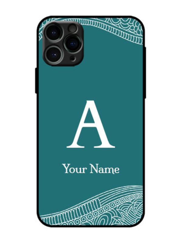 Custom iPhone 11 Pro Custom Metal Phone Case - Line Art Pattern With Custom Name Design