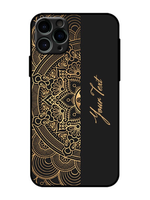 Custom iPhone 11 Pro Custom Metal Phone Case - Mandala Art With Custom Text Design