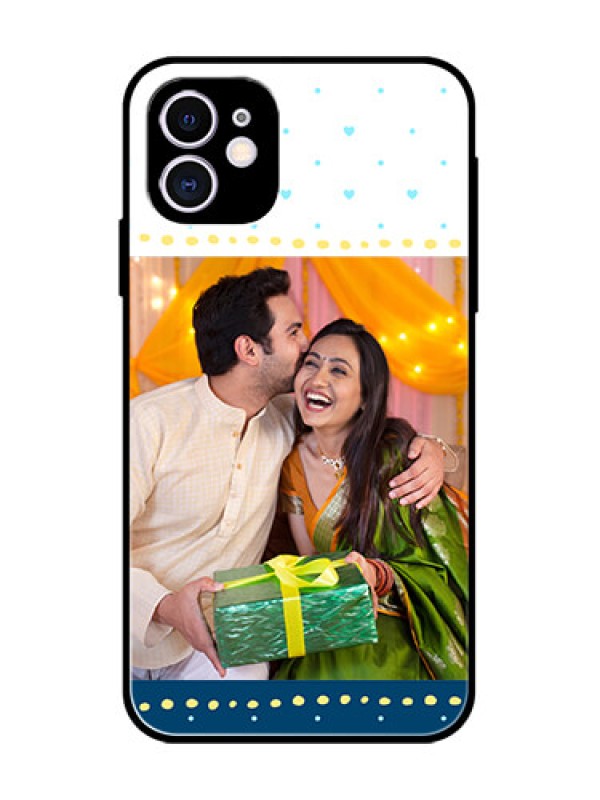 Custom iPhone 11 Custom Metal Phone Case - White And Blue Abstract Design