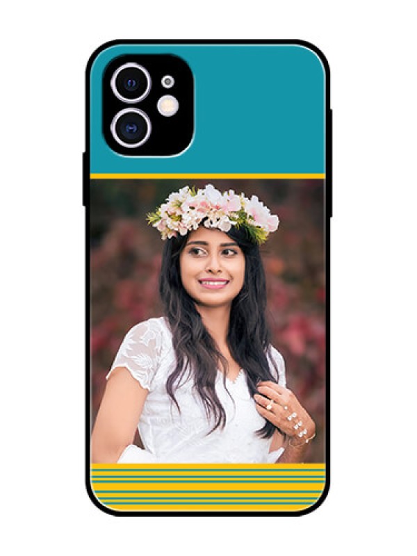 Custom iPhone 11 Custom Metal Phone Case - Yellow and Blue Design