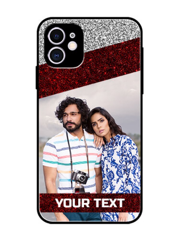 Custom iPhone 11 Custom Metal Phone Case - Image Holder With Glitter Strip Design