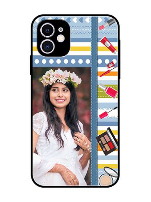 Custom iPhone 11 Custom Metal Phone Case - Makeup Icons Design
