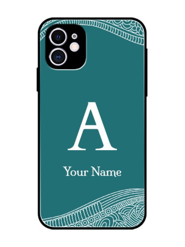 Custom iPhone 11 Custom Metal Phone Case - Line Art Pattern With Custom Name Design