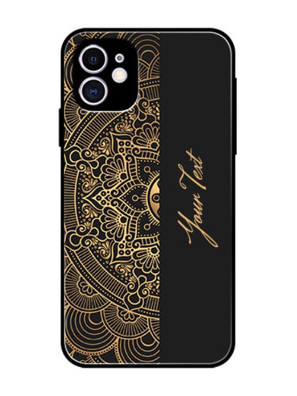 Custom iPhone 11 Custom Metal Phone Case - Mandala Art With Custom Text Design