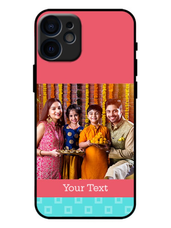 Custom iPhone 12 Mini Custom Metal Phone Case - Peach and Blue Color Design