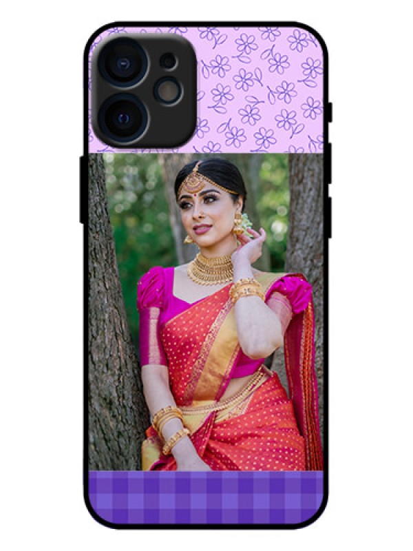 Custom iPhone 12 Mini Custom Metal Phone Case - Purple Floral Design