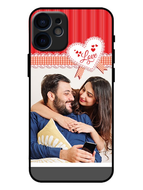 Custom iPhone 12 Mini Custom Metal Phone Case - Red Love Pattern Design