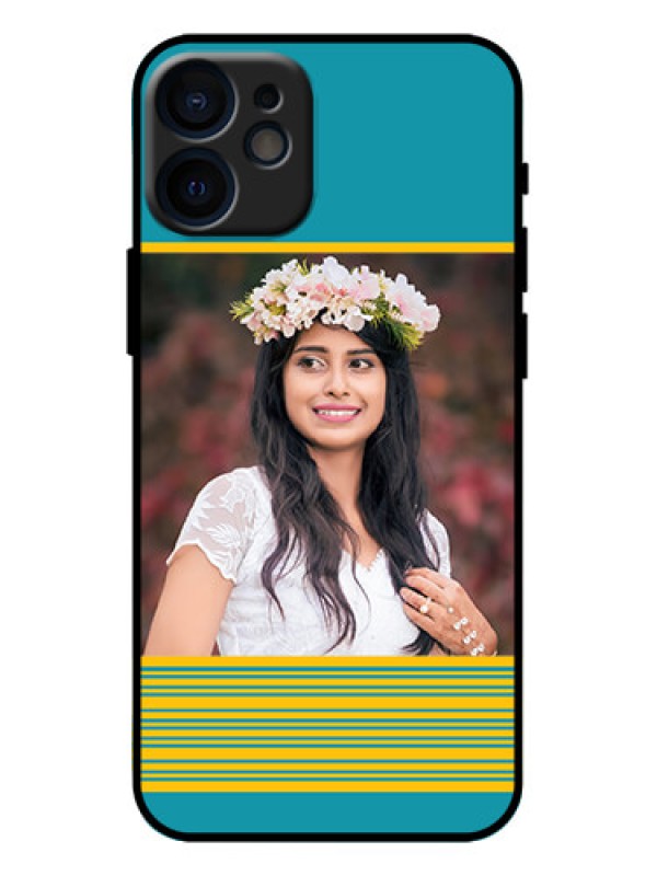 Custom iPhone 12 Mini Custom Metal Phone Case - Yellow and Blue Design