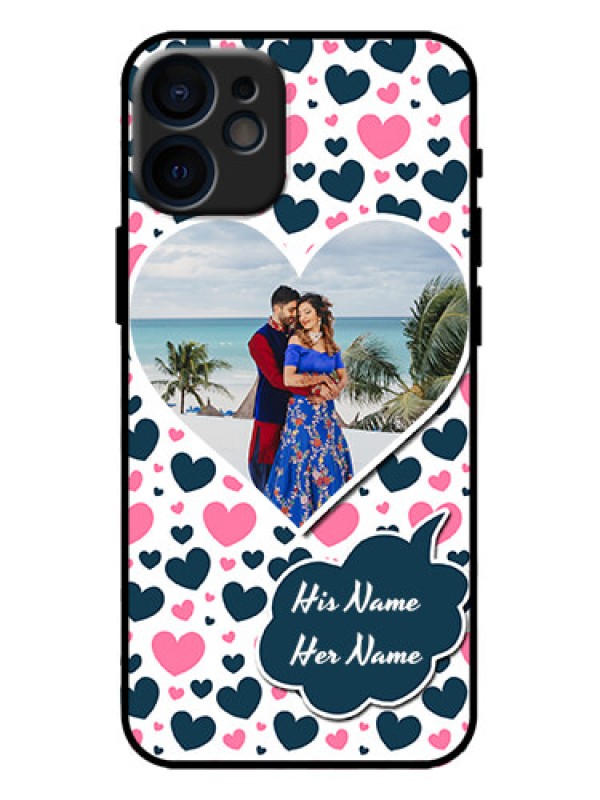 Custom iPhone 12 Mini Custom Metal Phone Case - Pink and Blue Heart Design