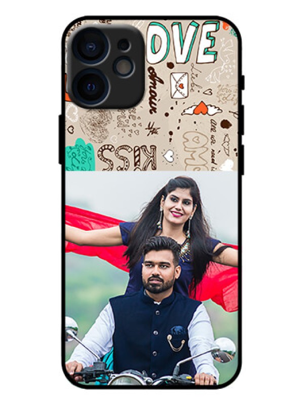 Custom iPhone 12 Mini Custom Metal Phone Case - Love Doodle Pattern