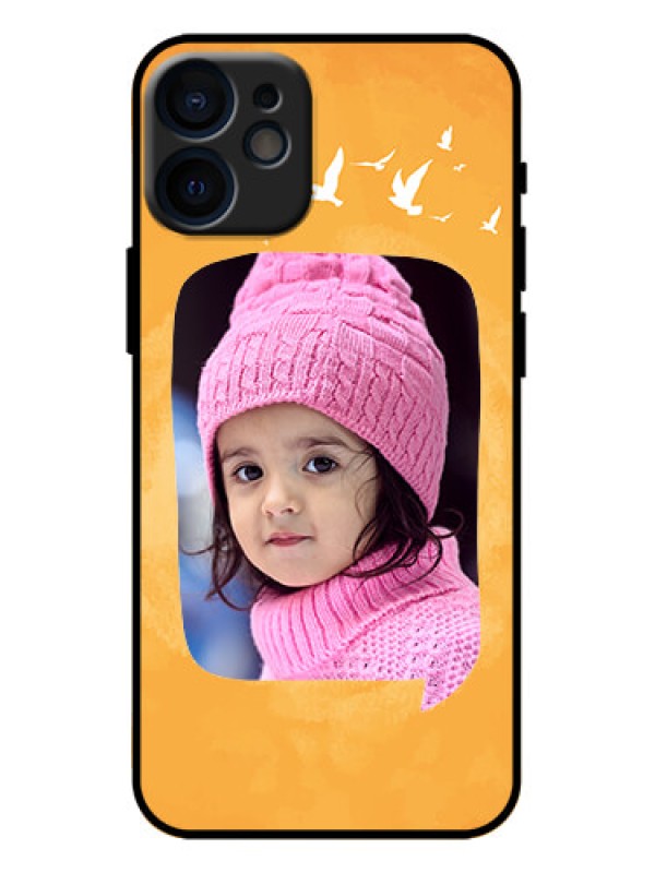 Custom iPhone 12 Mini Custom Metal Phone Case - Water Color Design With Bird Icons