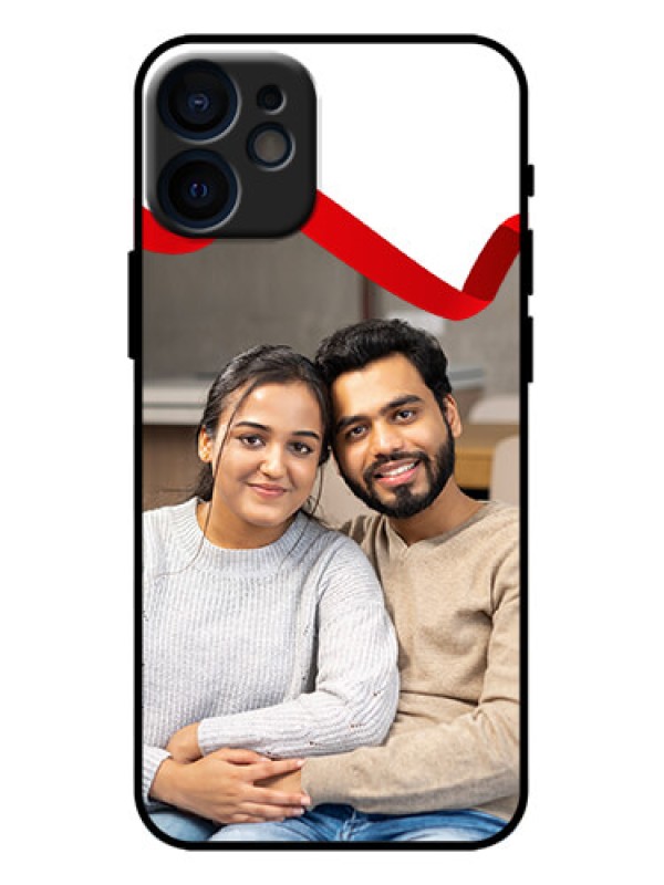 Custom iPhone 12 Mini Custom Metal Phone Case - Red Ribbon Frame Design