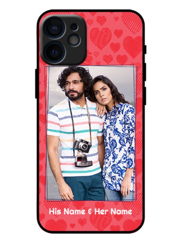 Custom iPhone 12 Mini Custom Metal Phone Case - With Red Heart Symbols Design
