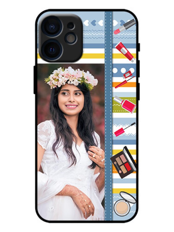 Custom iPhone 12 Mini Custom Metal Phone Case - Makeup Icons Design