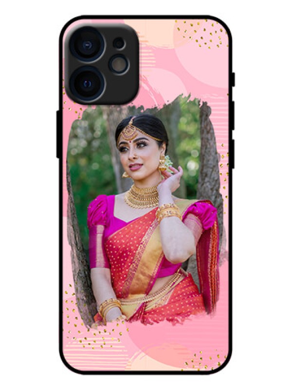 Custom iPhone 12 Mini Custom Metal Phone Case - Gold Glitter Splash Design