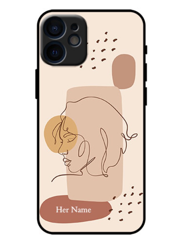 Custom iPhone 12 Mini Custom Metal Phone Case - Calm Woman Line Art Design