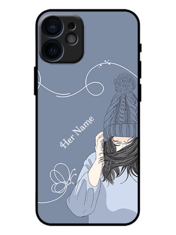 Custom iPhone 12 Mini Custom Metal Phone Case - Girl In Winter Outfit Design
