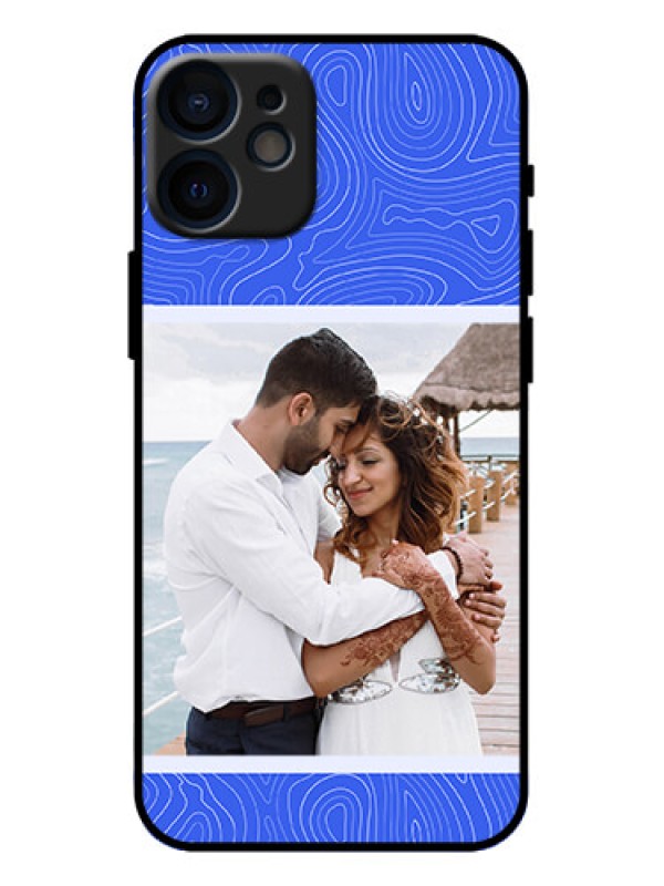Custom iPhone 12 Mini Custom Metal Phone Case - Curved Line Art With Blue And White Design
