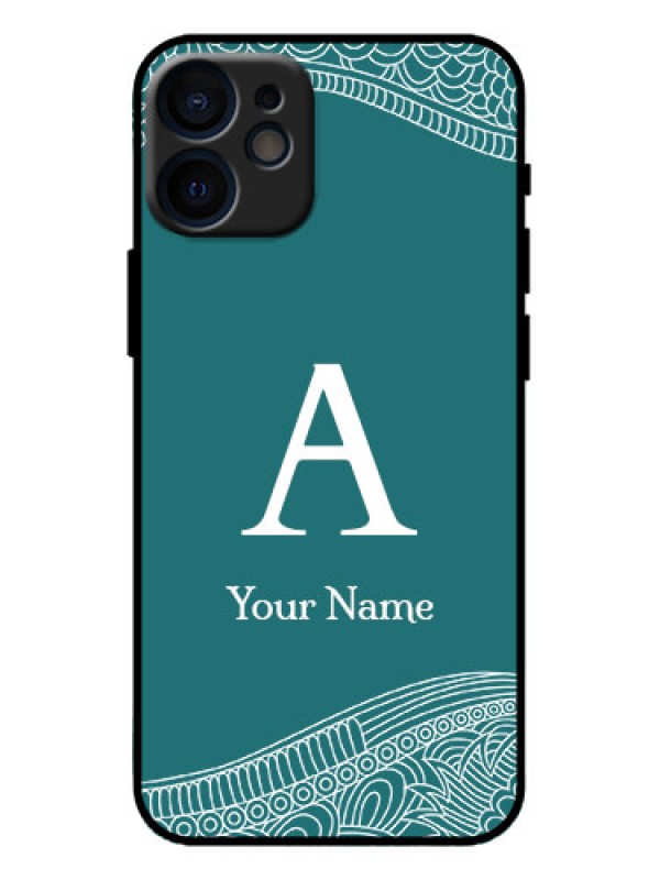Custom iPhone 12 Mini Custom Metal Phone Case - Line Art Pattern With Custom Name Design