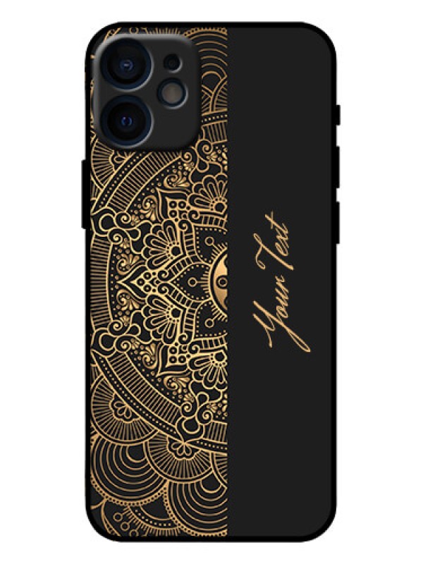 Custom iPhone 12 Mini Custom Metal Phone Case - Mandala Art With Custom Text Design