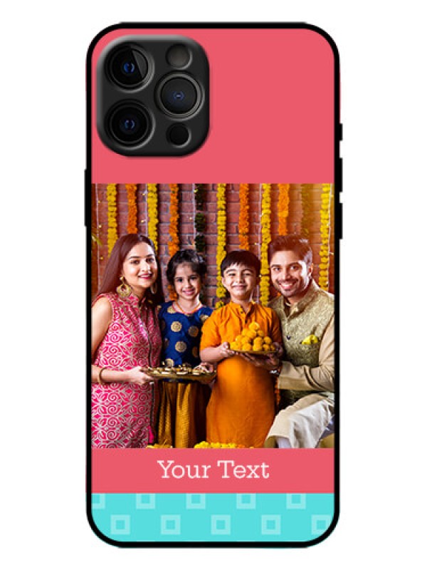 Custom iPhone 12 Pro Max Custom Metal Phone Case - Peach and Blue Color Design