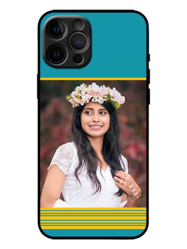 Custom iPhone 12 Pro Max Custom Metal Phone Case - Yellow and Blue Design