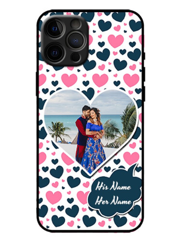 Custom iPhone 12 Pro Max Custom Metal Phone Case - Pink and Blue Heart Design