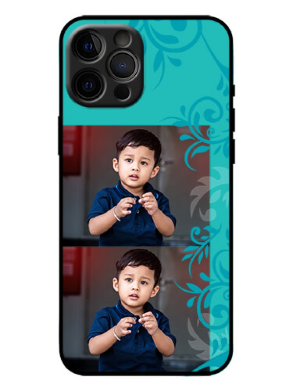 Custom iPhone 12 Pro Max Custom Metal Phone Case - With Photo And Green Floral Design
