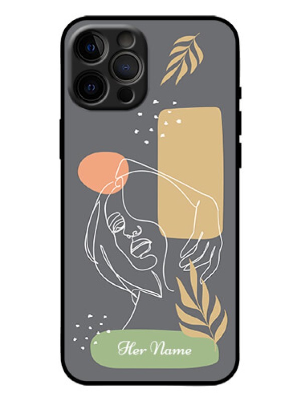 Custom iPhone 12 Pro Max Custom Metal Phone Case - Gazing Woman Line Art Design