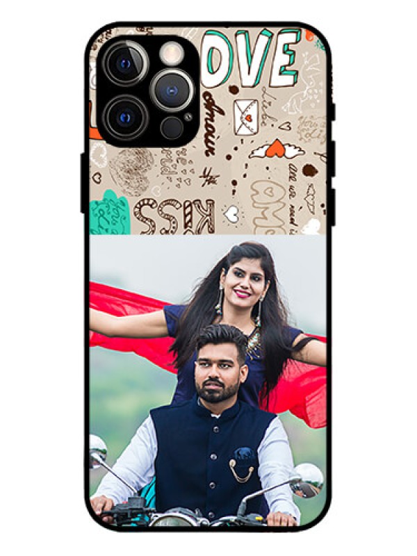 Custom iPhone 12 Pro Custom Metal Phone Case - Love Doodle Pattern