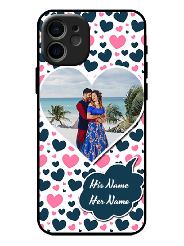 Custom iPhone 12 Custom Metal Phone Case - Pink and Blue Heart Design