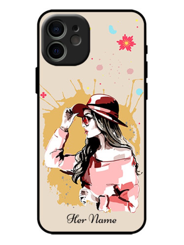 Custom iPhone 12 Custom Metal Phone Case - Women With Pink Hat Design